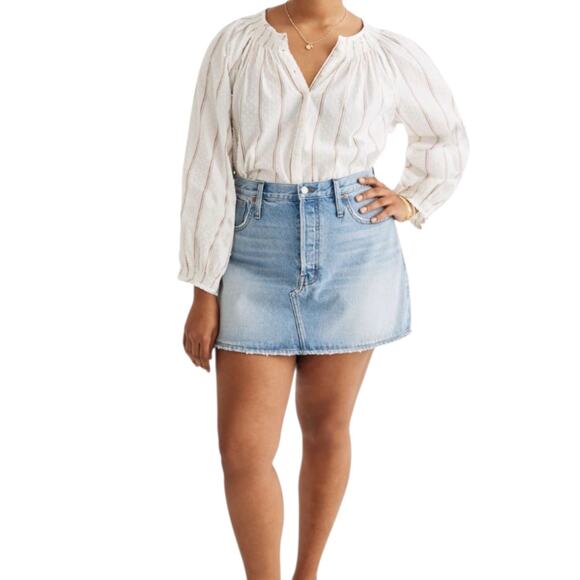 Madewell Rigid Denim Relaxed Jean Mini Skirt Light Northdale Wash Button Fly 32 - Picture 1 of 9